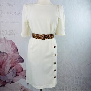 New Looks California Vintage Cream with Animal Print 80s Dress Size 14